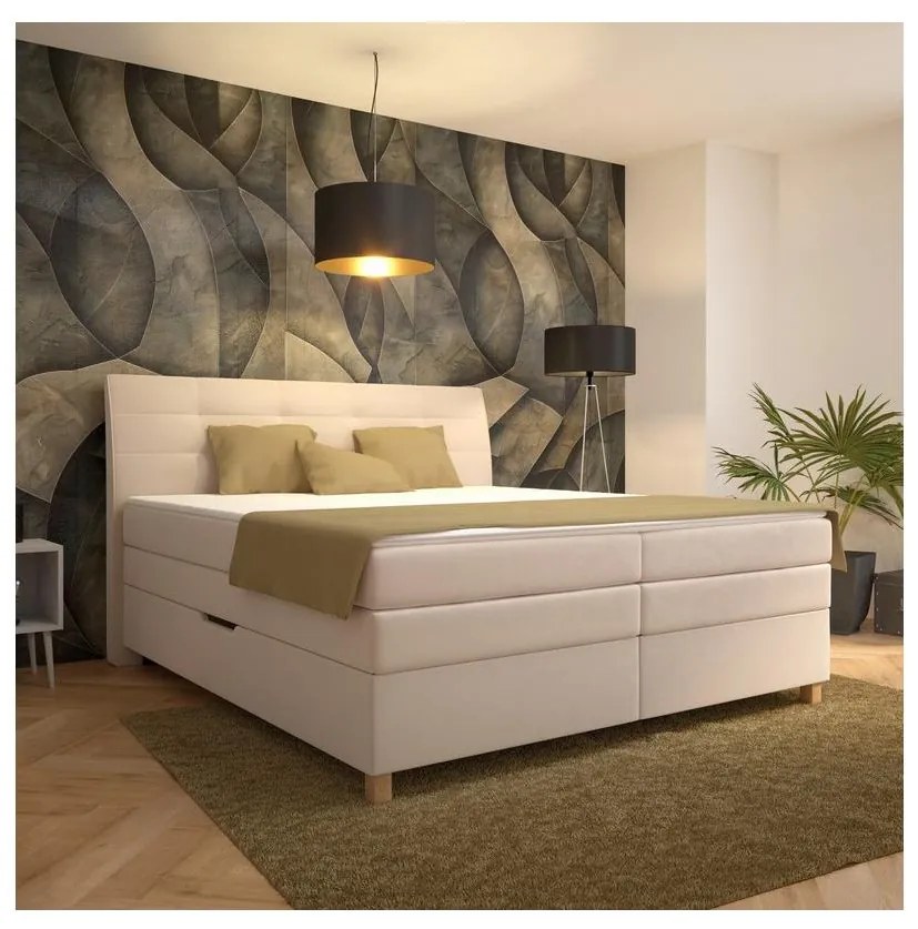 Pat boxspring BEA cu saltea, 160x200 cm, bej