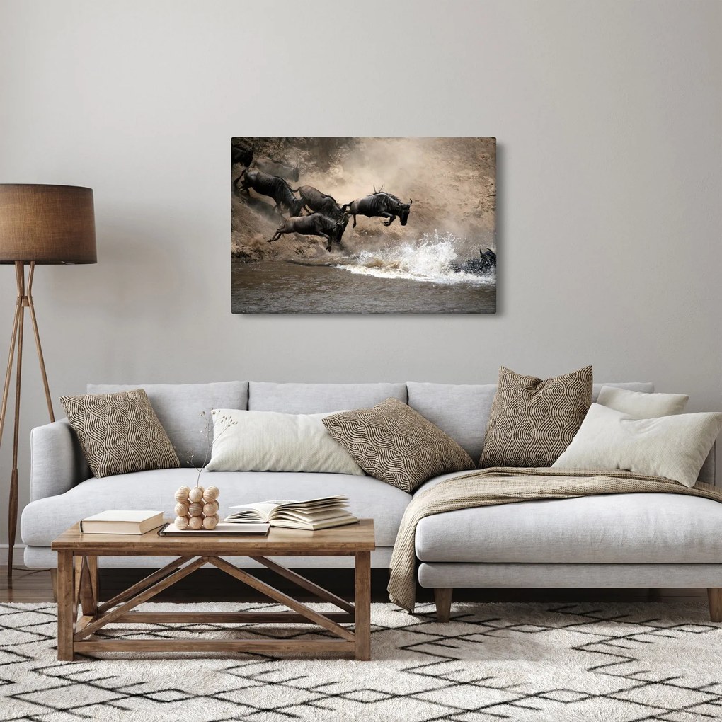 Tablou - Turmă de gnu (90x60 cm)