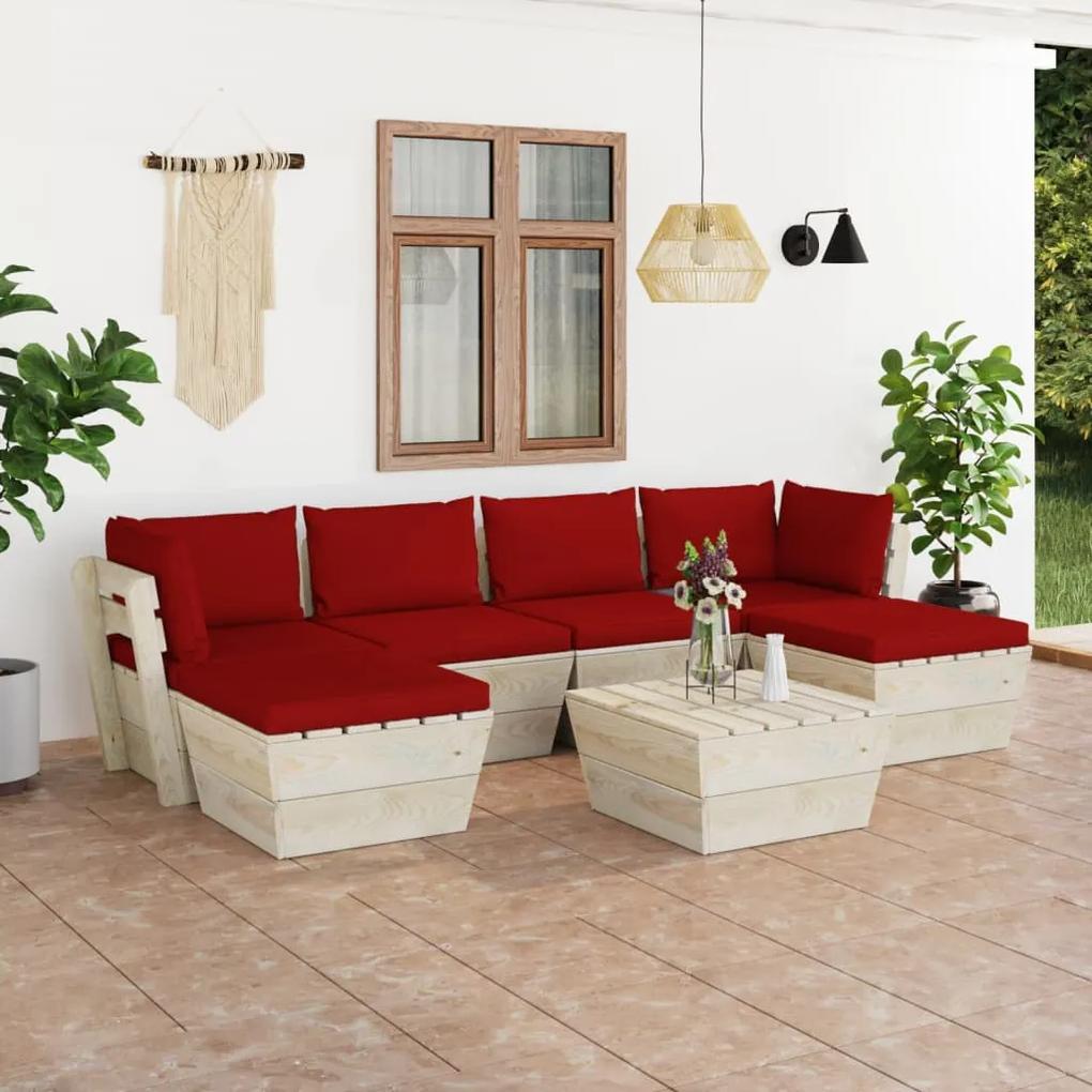 3063585 vidaXL Set mobilier grădină din paleți cu perne, 7 piese, lemn molid