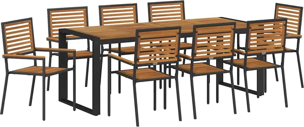 vidaXL Set de masă pentru grădină 9 pcs Negru și Maro poliratan