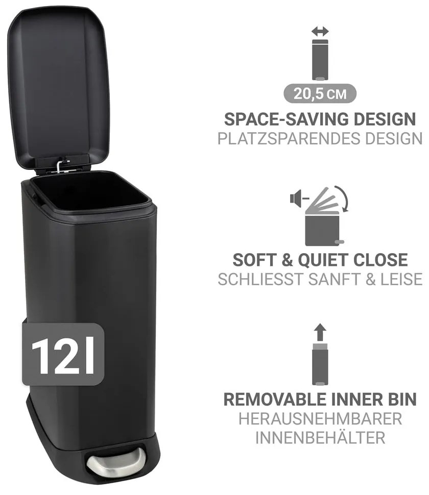 Coș de gunoi negru mat cu pedală din oțel 12 l Design – Wenko