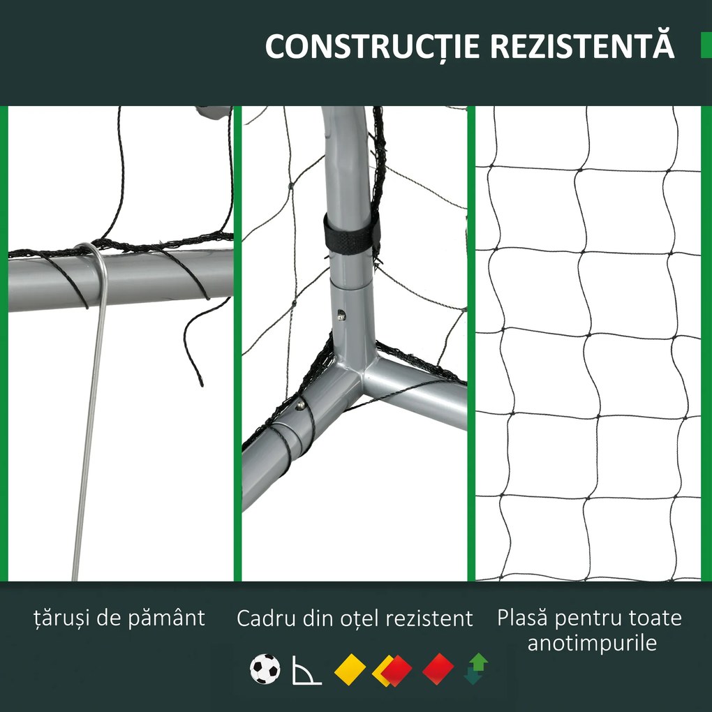 SPORTNOW Poarta de fotbal 8ft x 5ft, Plasa de fotbal pentru gradina cu tarusi de sol, montare rapida si simpla, Poarta pentru antrenament