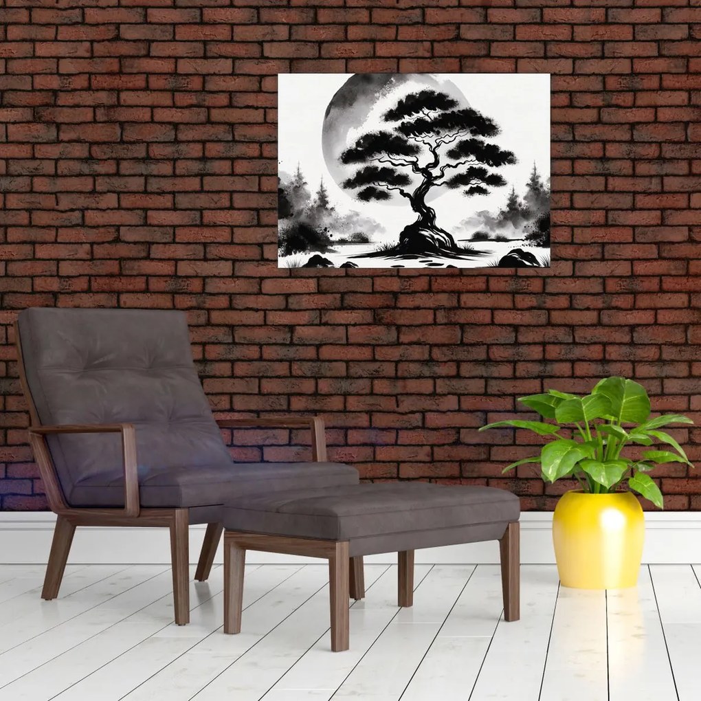 Tablou pe sticlă – Bonsai alb-negru (70x50 cm)