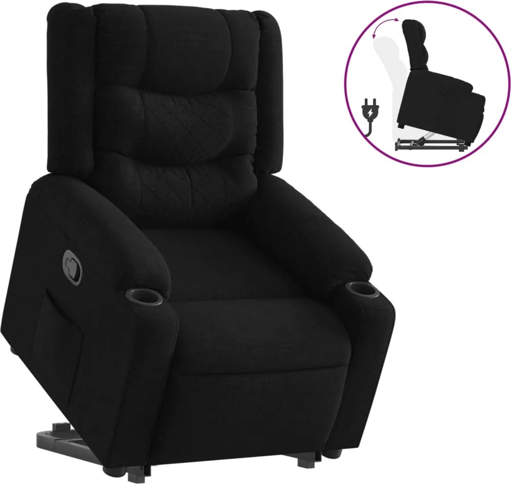 vidaXL Fotoliu rabatabil cu ridicare pe verticală, negru, textil