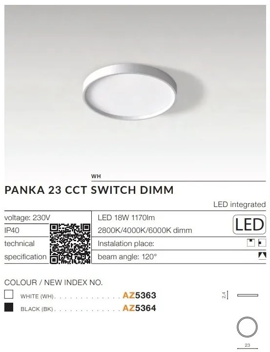 Plafoniera slim LED dimabil, protectie IP40 PANKA 23 CCT negru
