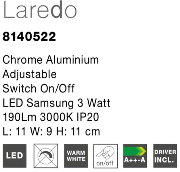Aplica LED cu spot directionabil design minimalist Laredo crom NVL-8140522