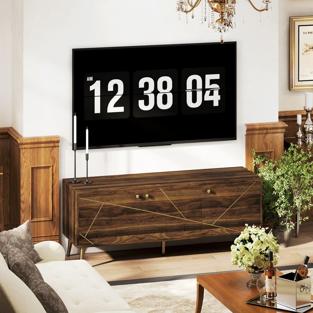 HOMCOM Măsuță TV mobilier TV din lemn pentru televizor de până la 60 de inch cu dulapuri rafturi picioare din oțel 130 x 40 x 52 cm maro | Aosom Romania