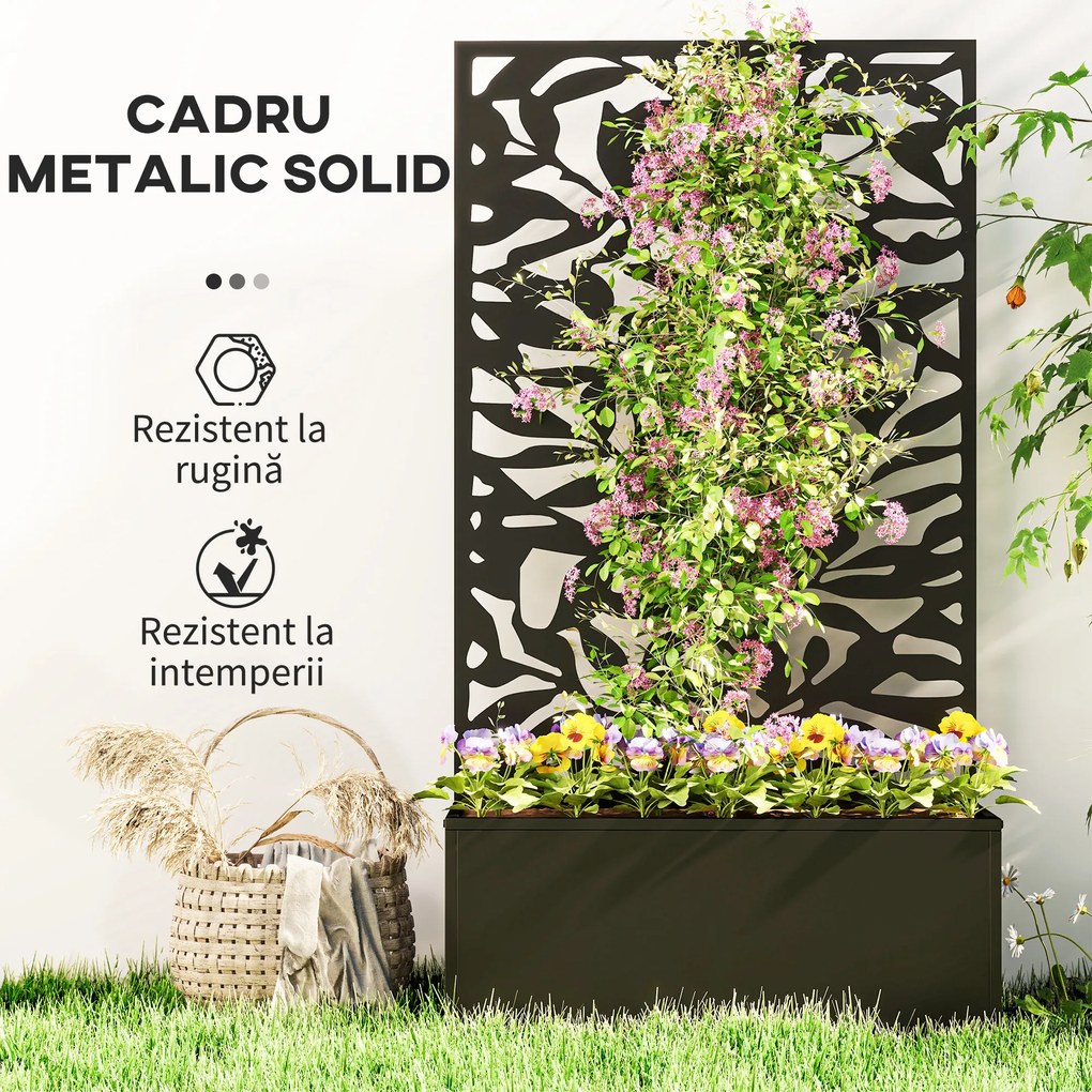 Outsunny Ghiveci cu spallier pentru plante cățărătoare din oțel, montare pe perete sau pe podea, 61x23x113 cm, negru | Aosom Romania
