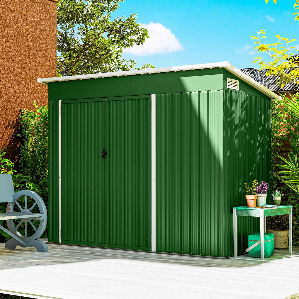 Outsunny Șopron de grădină exterior 2,7 m² 234x132x185 cm cu trei uși, încuietoare și fante de ventilație, verde | Aosom Romania