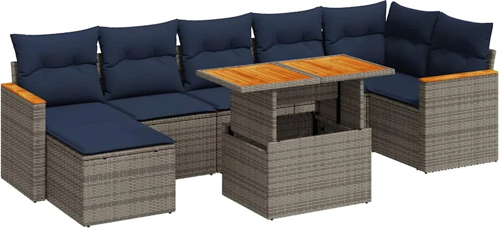 vidaXL Set canapele de grădină cu perne, 8 piese, gri, poliratan