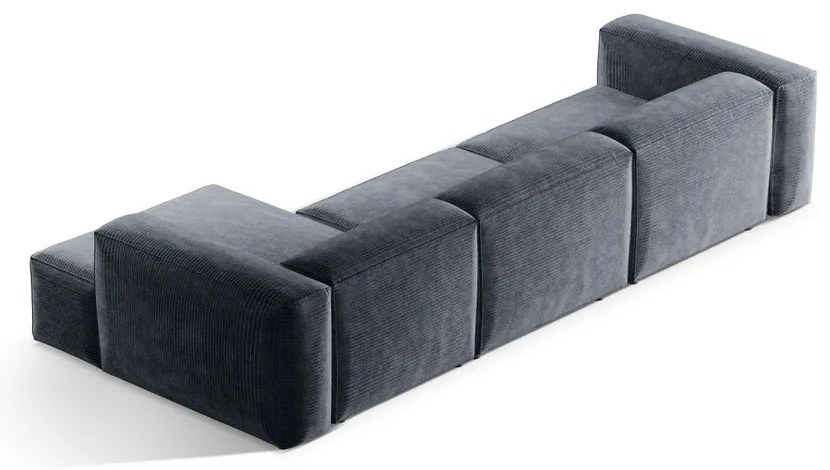 Colțar albastru prăfuit cu tapițerie din catifea reiată (cu colț pe partea dreaptă/cu șezlong) Bergamo – Cosmopolitan Design