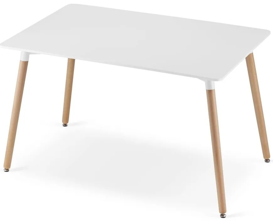 Set de luat masa 1 + 4, masa alba ADRIA 120x80 cm + scaun alb BALI MARK cu picioare din lemn de fag