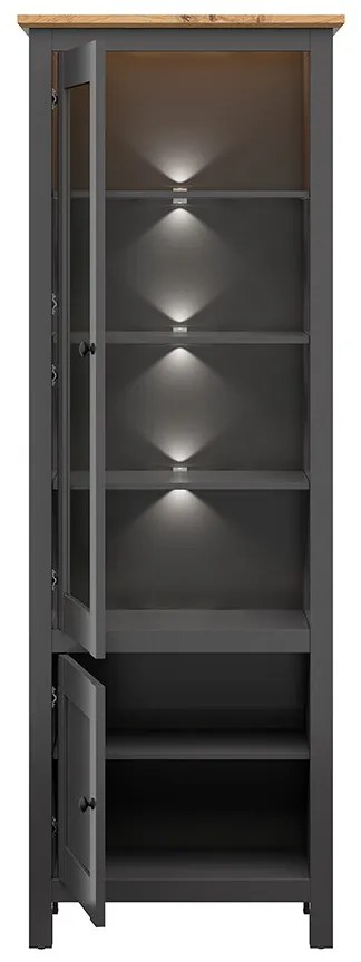 Vitrină Hesen REG1W1D/20/7 (cu iluminat LED) (grafit + Stejar artisan). 1062517