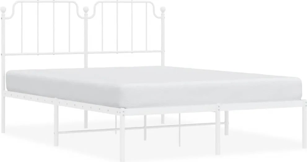 vidaXL Cadru de pat metalic cu tăblie, alb, 150x200 cm