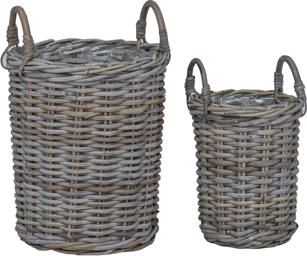 vidaXL Coș de Plante cu depozitare 2 pcs Gri Ratan Kubu