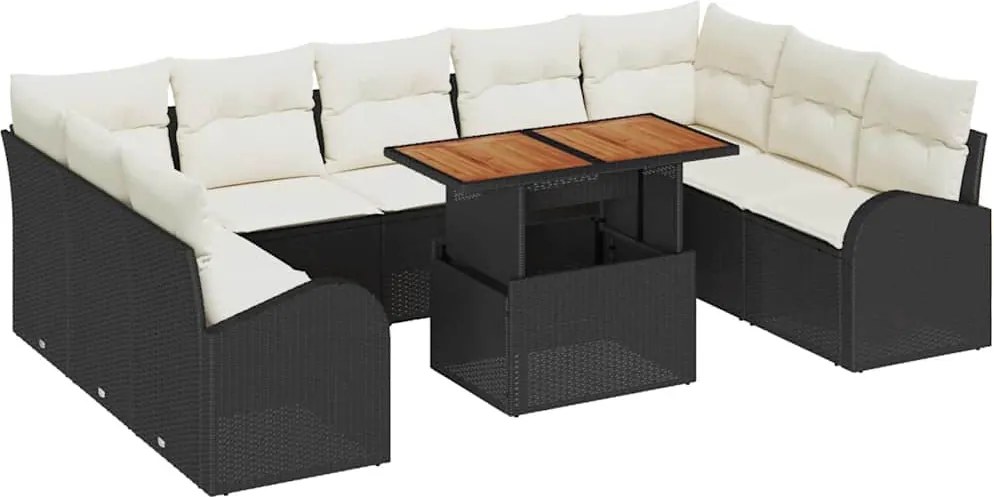 vidaXL Set de canapele pentru grădină cu pernă 10 pcs negru și crem