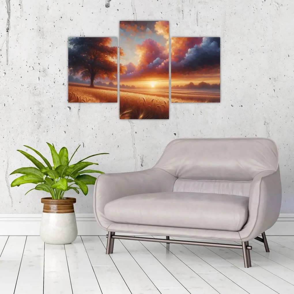 Tablou – Apus de soare pe câmp (90x60 cm)