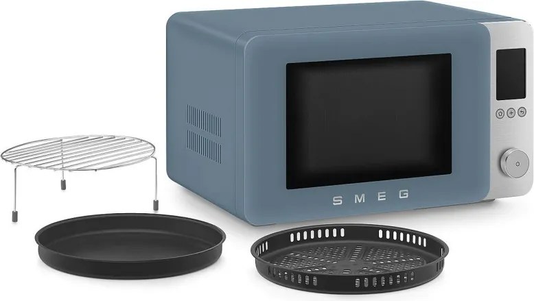 Cuptor cu microunde combinat cu aer cald SMEG Collezione MOC02SBMEU, 900 W, 27 l, 25 de programe, închidere lentă, setări personalizate, albastru
