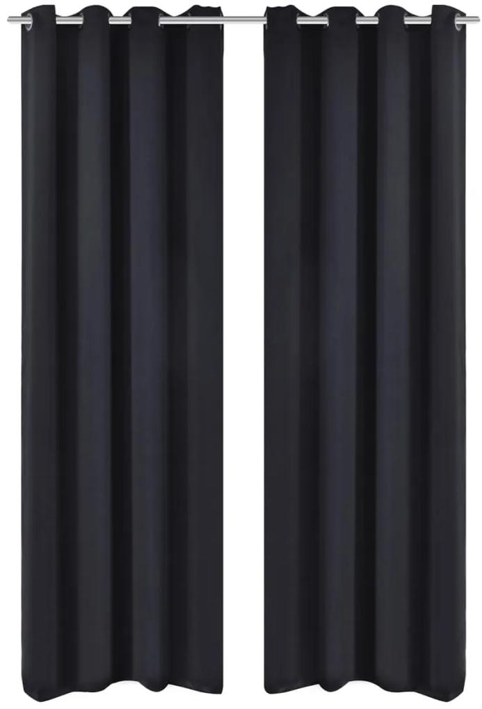 Draperii opace cu inele metalice, 2 buc., negru, 135 x 245 cm 2, Negru, 135 x 245 cm