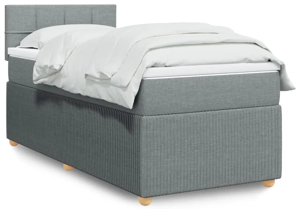 vidaXL Pat box spring cu saltea, gri deschis, 100x200 cm, textil