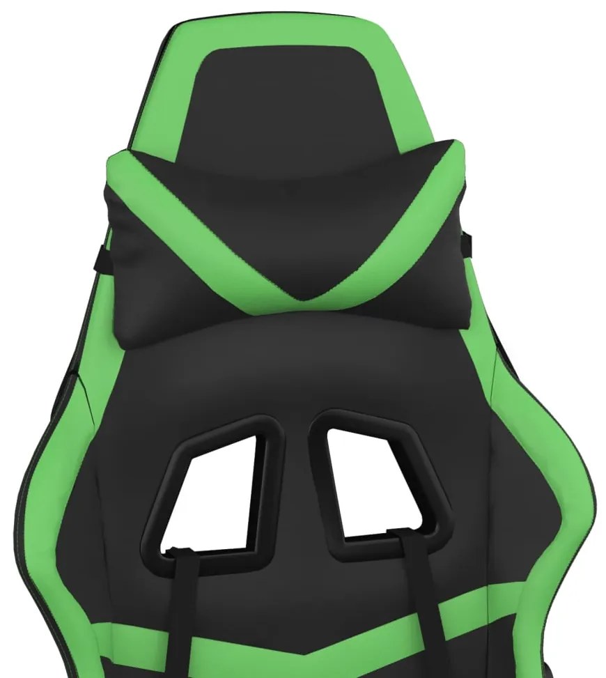 Scaun de gaming cu suport picioare negru verde, piele ecologica 1, Negru si verde, Cu suport de picioare