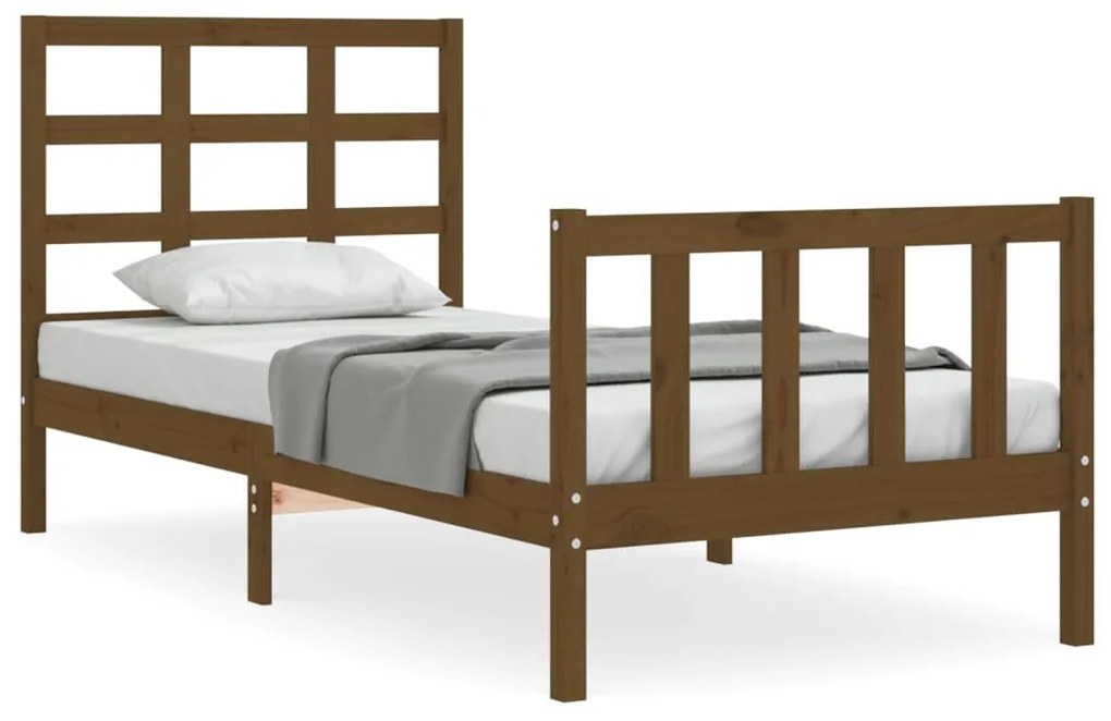 3192069 vidaXL Cadru de pat cu tăblie, maro miere, 90x190 cm, lemn masiv