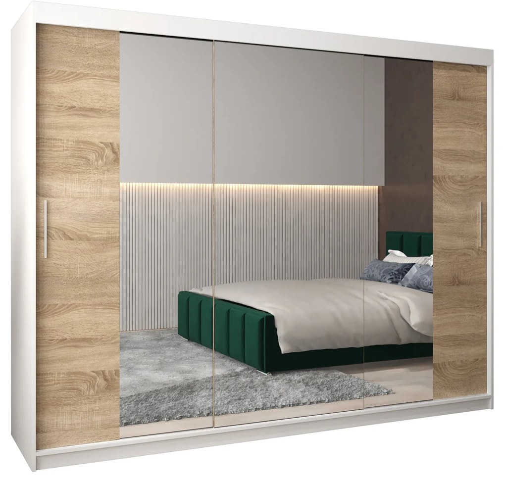 Dulap de haine 250 cm Toki 2 (alb mat + stejar sonoma). 1065030