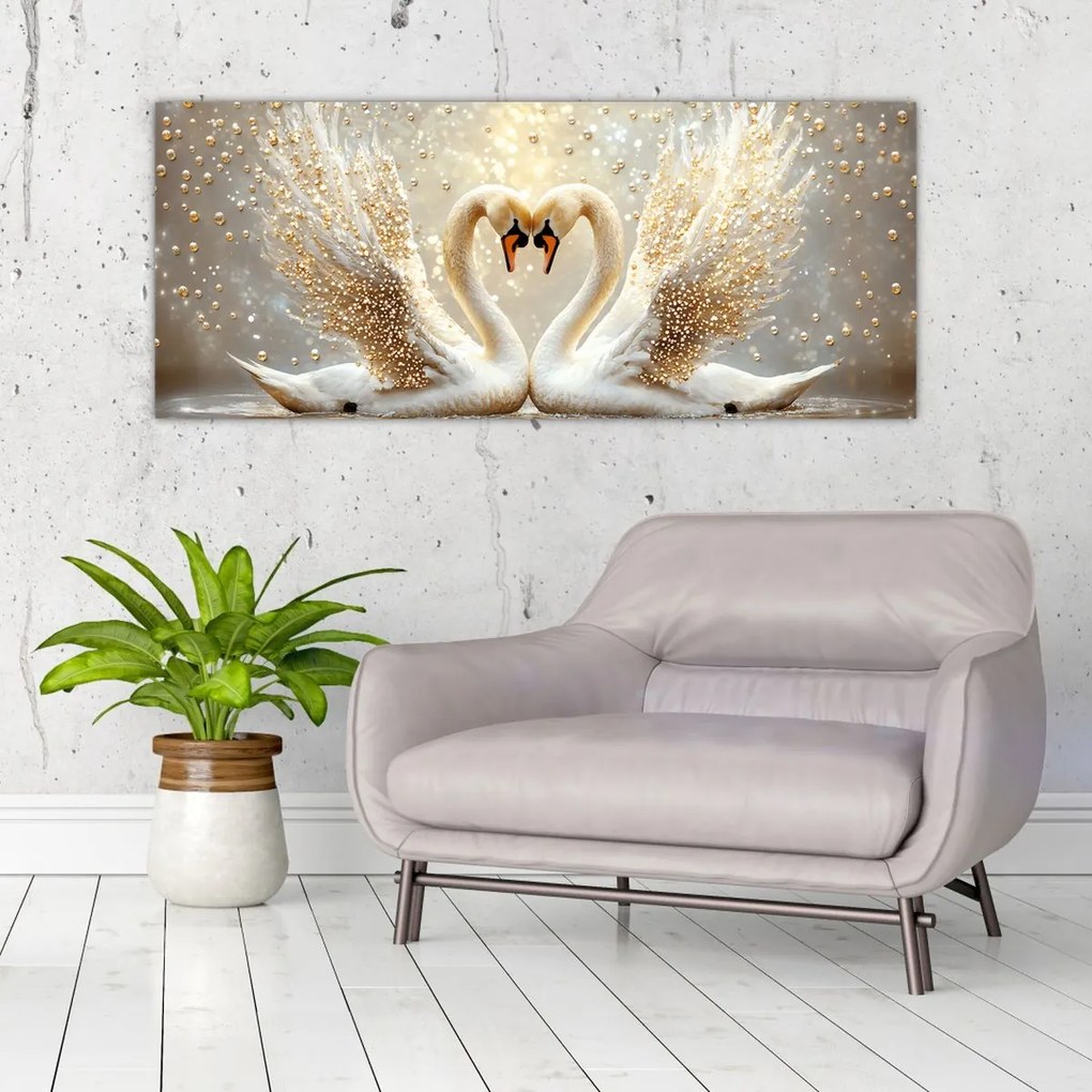 Tablou - Lebede Aurii (120x50 cm)