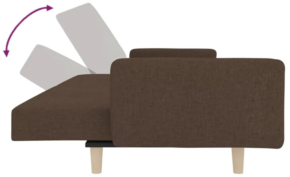 Canapea extensibila 2 locuri, cu taburet, maro, textil Maro, Cu suport de picioare