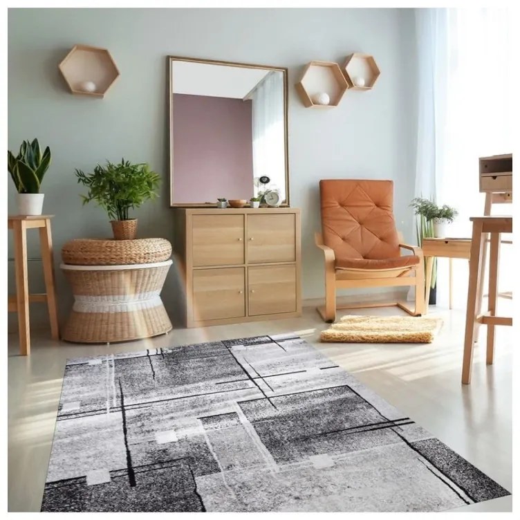 Covor Phoenix design modern gri-negru 3024-0244 Selectează mărime: 200 X 300