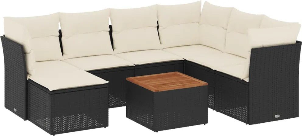 vidaXL Set mobilier de grădină cu perne, 8 piese, negru, poliratan