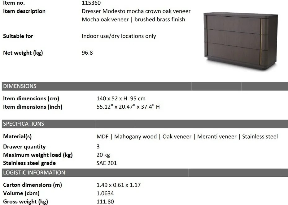 Comoda cu 3 sertare design LUX Modesto