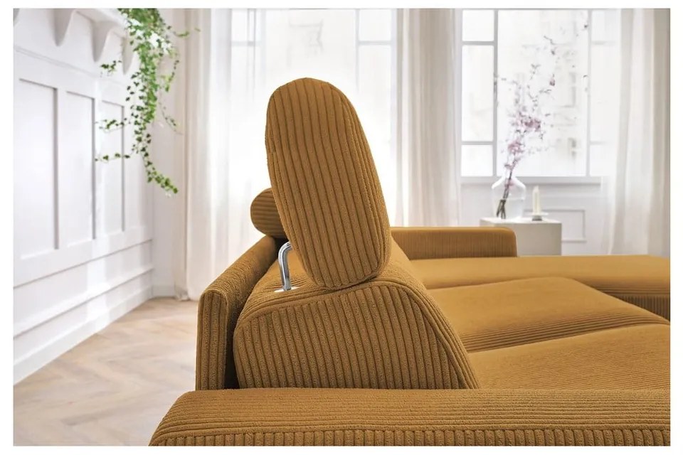 Colțar galben muștar extensibil cu tapițerie din catifea reiată (cu colț variabil) Monaco – Bobochic Paris