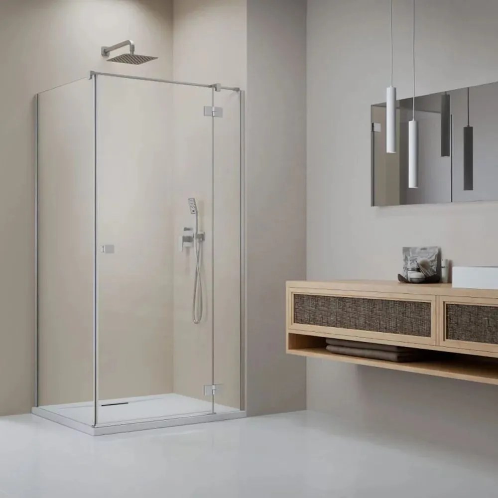 Cabina de dus dreptunghiulara cu usa batanta Radaway Essenza KDJ 100x80 cm finisaj nichel periat-transparent dreapta