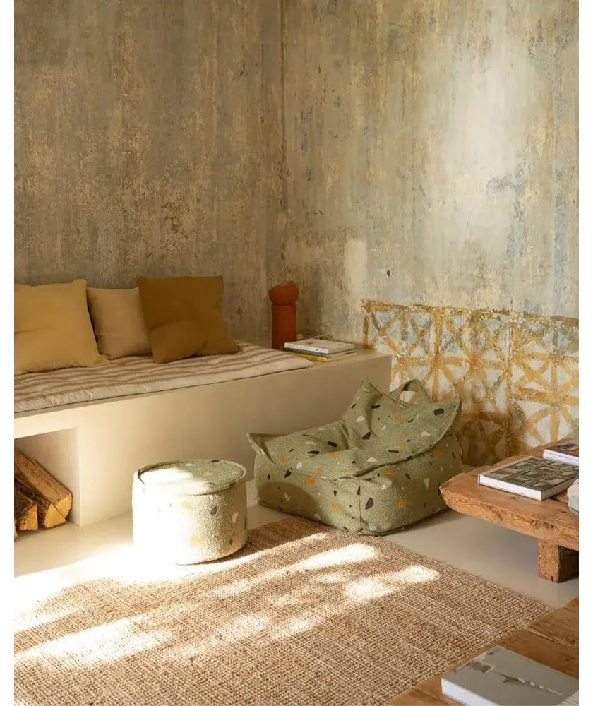 Fotoliu puf pentru copii verde cu tapițerie din țesătură bouclé/cu tapițerie din chenille Terrazzo Chair – Wigiwama