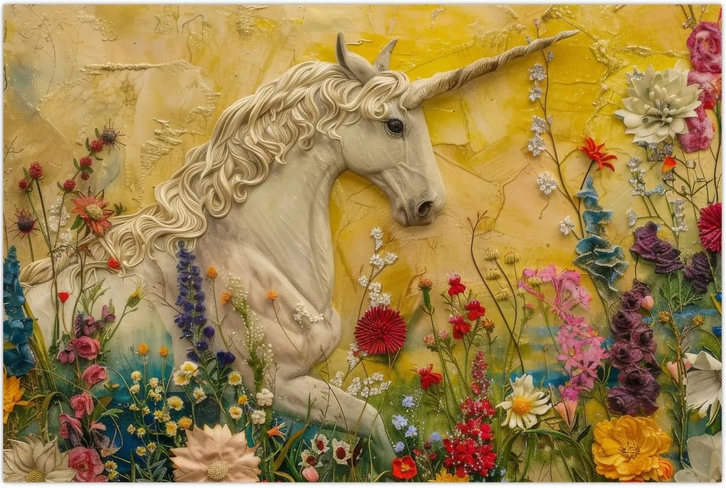 Tablou - Unicorn cu flori (90x60 cm)