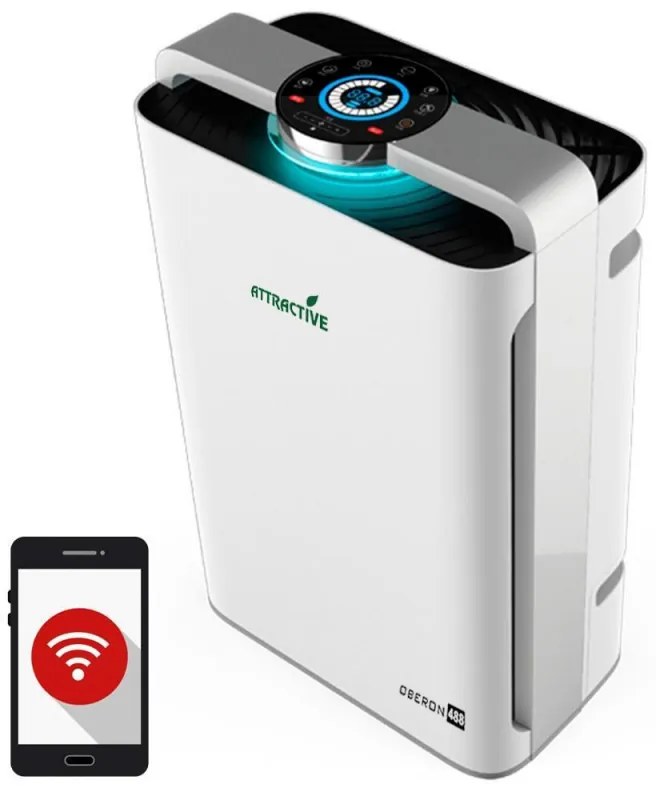 Purificator de aer cu umidificator 2in1 Oberon 488, Wi-Fi, 85W, Pana la 60 m², 488 m³/h, 8 viteze, Ionizare, Telecomandă, Ecran tactil, Wi-FI, Alb/Negru