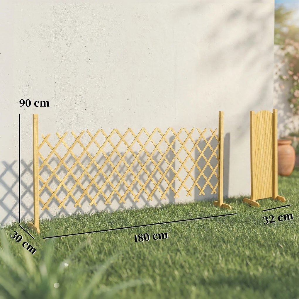 Outsunny Barieră extensibilă din lemn de brad 180 cm, bază stabilă, pentru interior exterior balcon grădină, 180x30x90cm, natural | Aosom Romania
