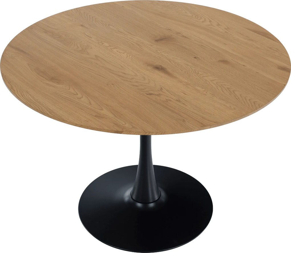 Masă de sufragerie, rotundă, stejar/negru, diametru 110 cm, REVENTON NEW