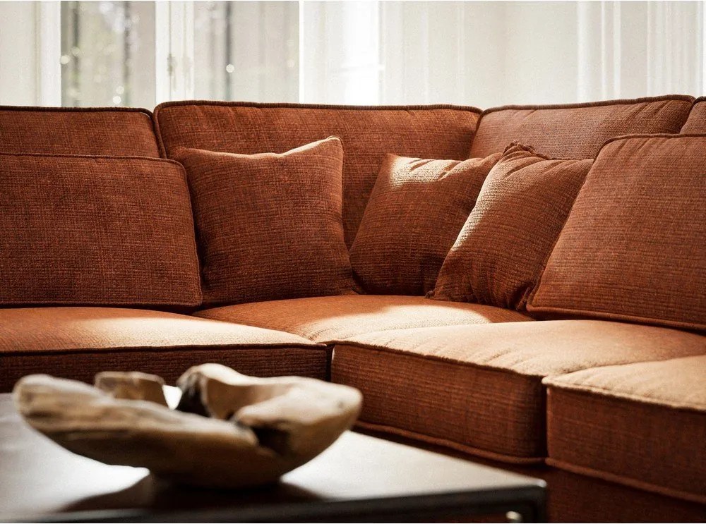 Colțar arămiu cu tapițerie din chenille (cu colț pe partea stângă/în formă de ”L”) Kirou – Maison de Rêve