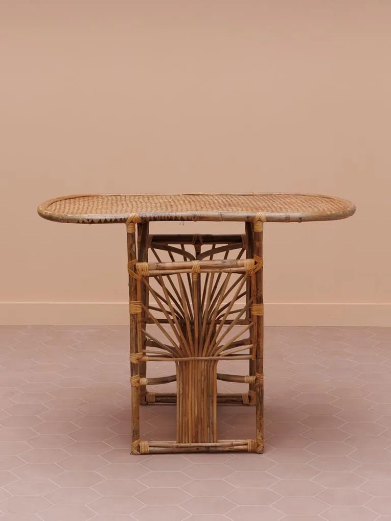 Set dining din rattan natural, masă ovală și 2 scaune, 3 piese, „Trinidad”