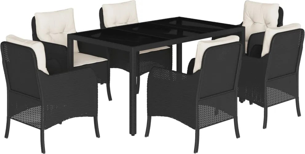 vidaXL Set mobilier de grădină cu perne, 7 piese, negru, poliratan