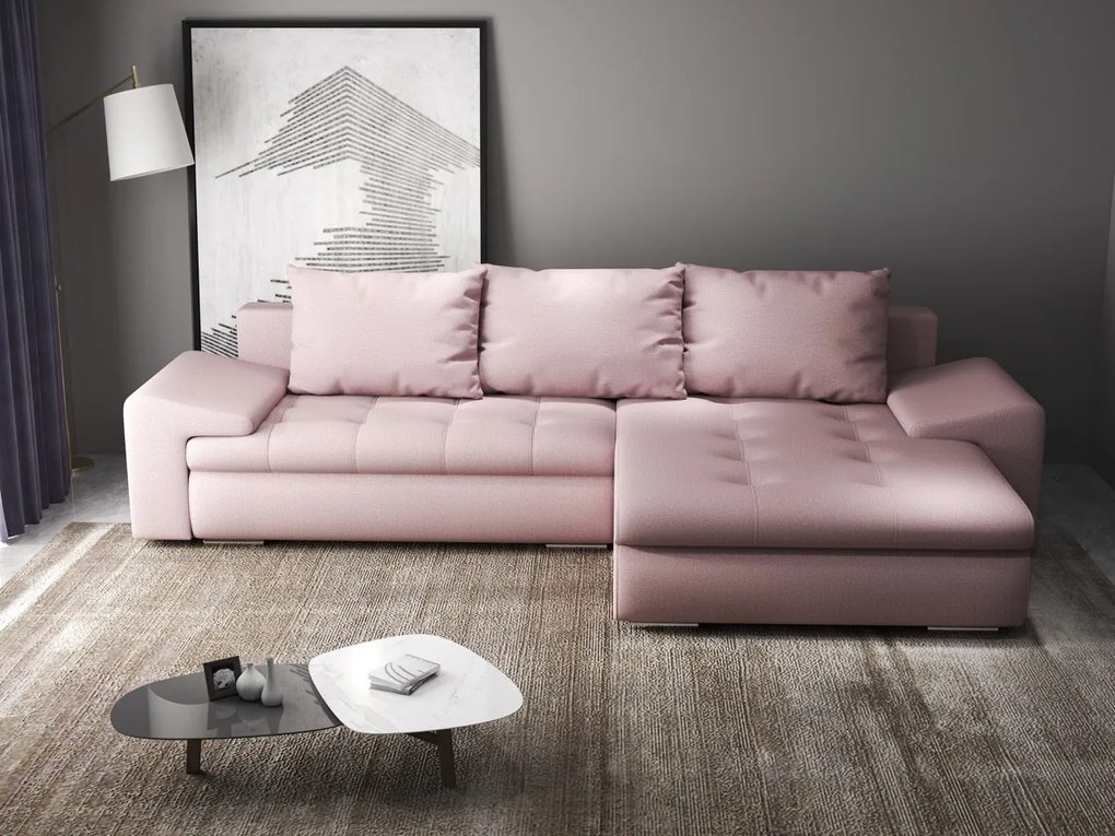 Colțar extensibil dumonde cu ladă de depozitare si sezut confortabil din spuma high-density, Leonardo Enjoy Roz 260x185 cm II