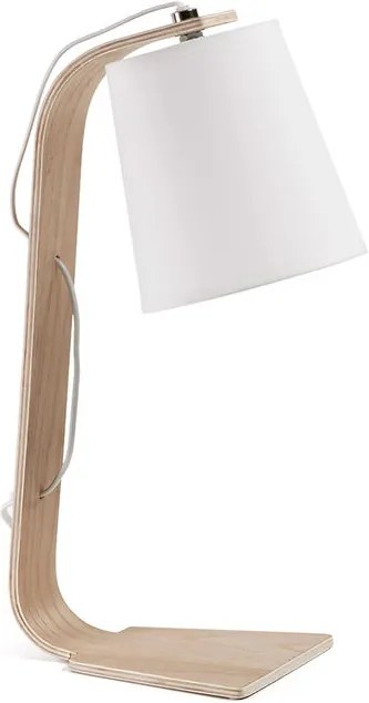 Lampa birou din lemn cu abajur bumbac alb Percy La Forma