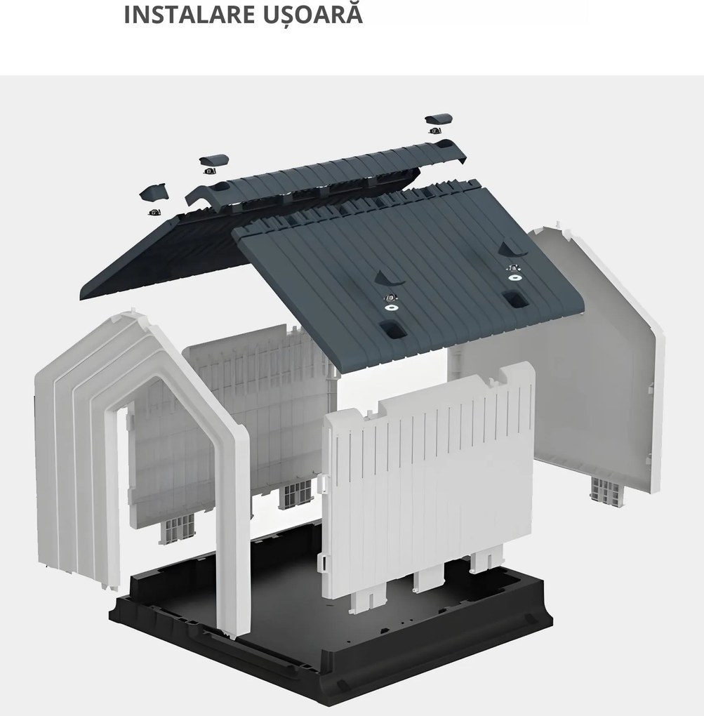 PawHut Niche pentru câine pentru exterior, adăpost impermeabil cu fereastră, din plastic, 62lungime x 61Lățime x 60Înălțime cm, gri | Aosom Romania