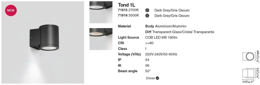 Aplica LED exterior iluminat arhitectural IP54 TOND 1L 3000K
