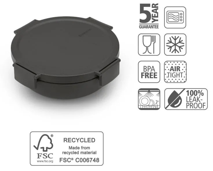Salatiera Brabantia Make&Take 1006302, 1,3 L, Inchidere etansa, Fara BPA, Gri închis
