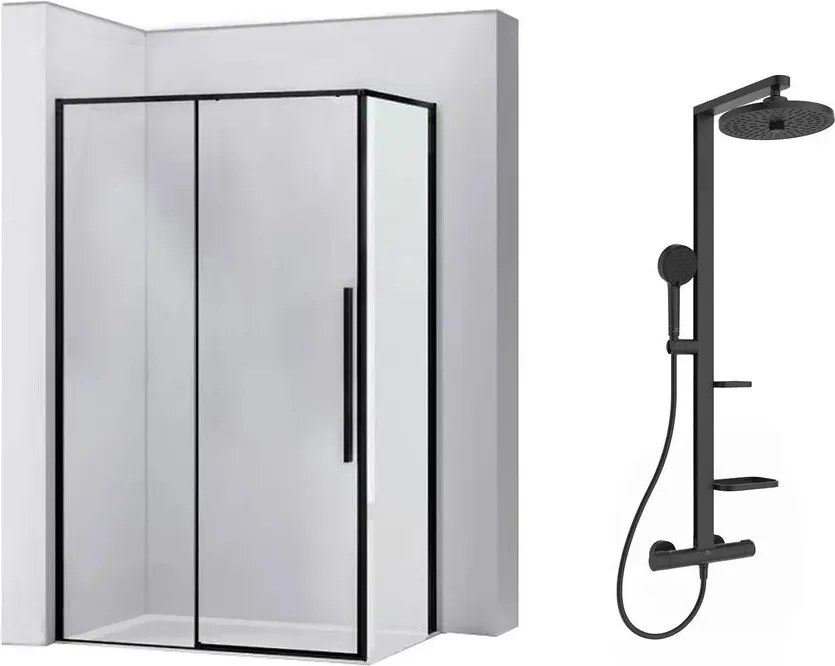 Pachet cabina de dus Rea Solar negru 90x120 cm si coloana de dus Ideal Standard Alu+ negru