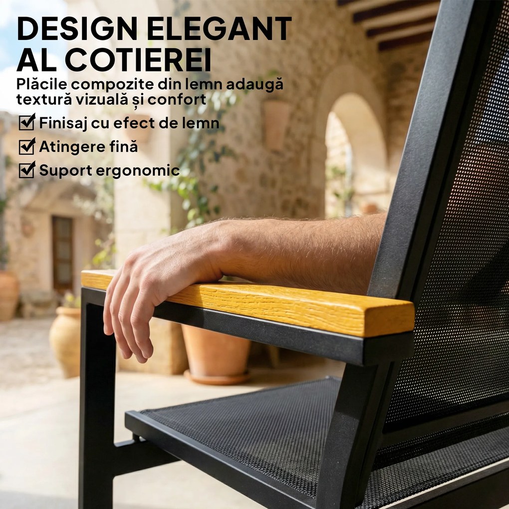 Outsunny Set Mobilier Exterior, Rezistent la Rugină, 4 Piese, Negru | Aosom Romania