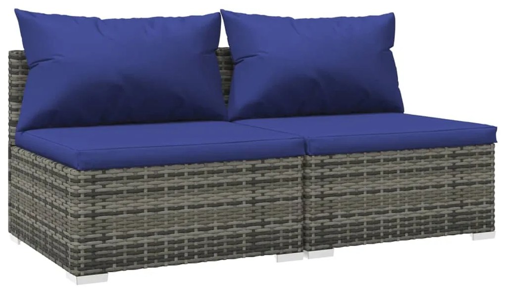 Set mobilier de gradina cu perne, 2 piese, gri, poliratan gri si bleumarin, Canapea de mijloc (2 buc.), 1